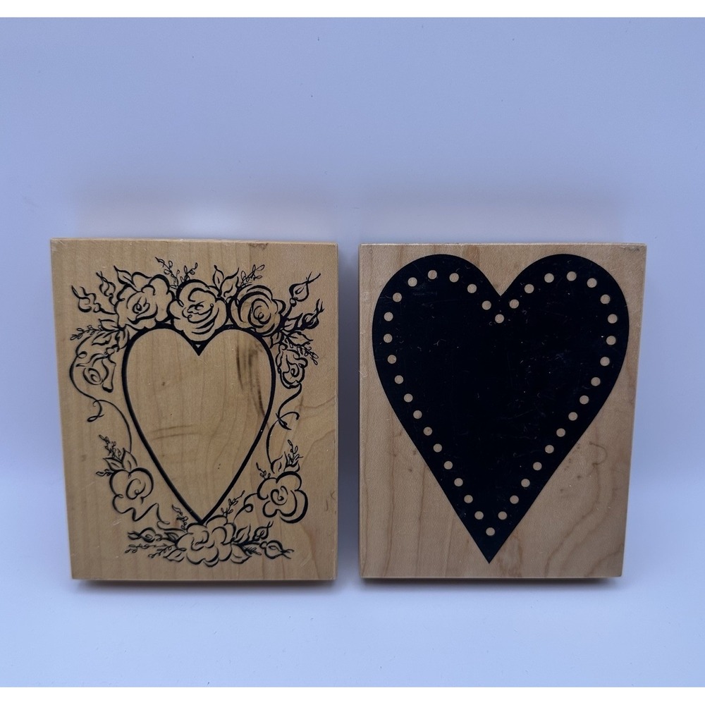 PSX Rose Heart Frame K-2222 Shadow Heart Dots K-1873 Wood Rubber Stamp Lot New